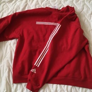 Addidas Red with white stripes sweatshirt.